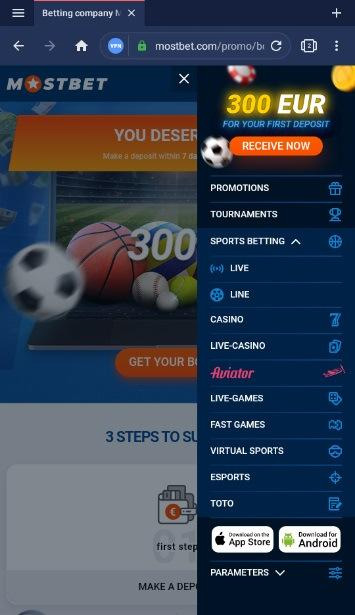 Links to MostBet applications on the official website